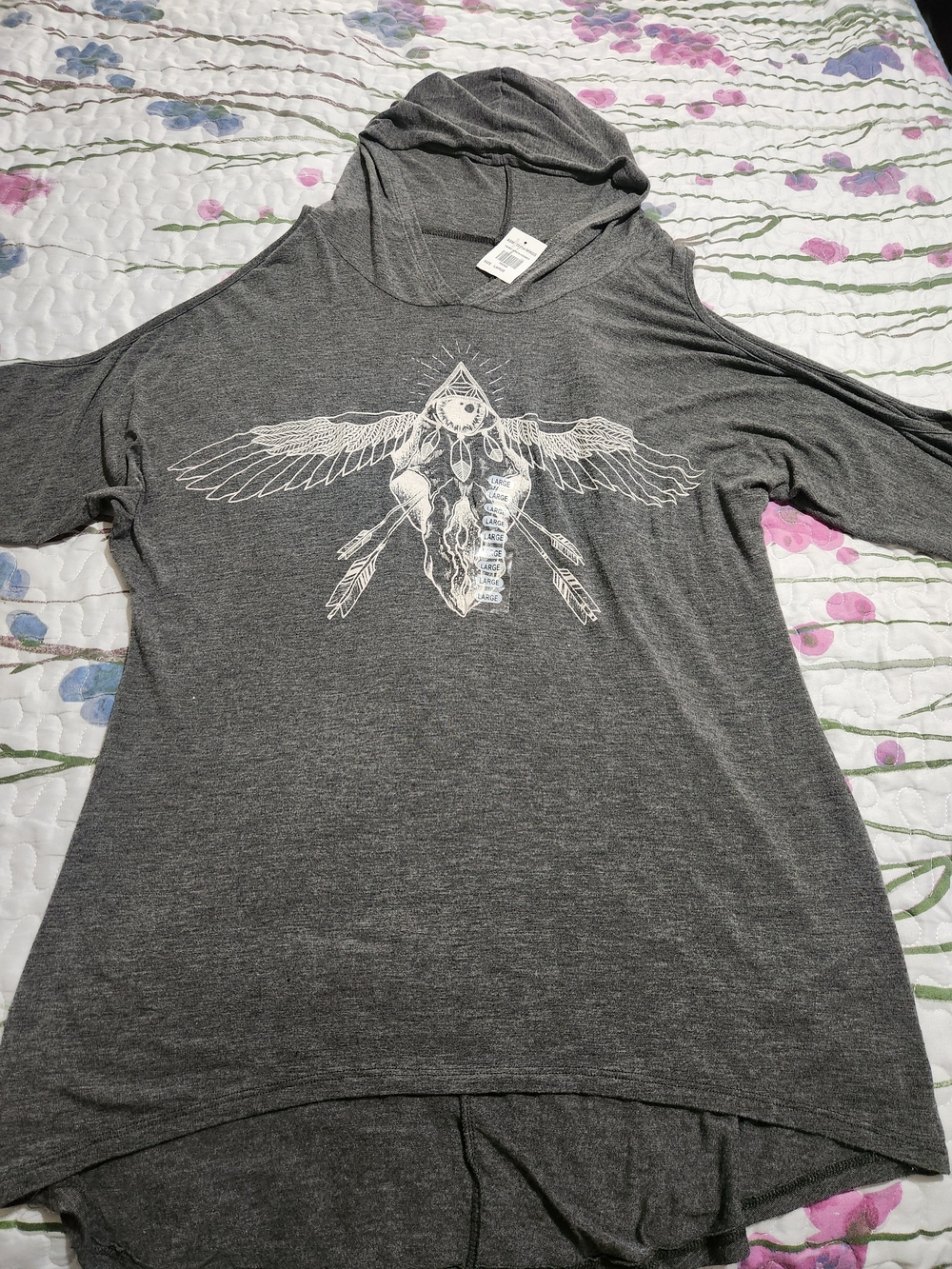 Gray Graphic Hooded Tunic Top
